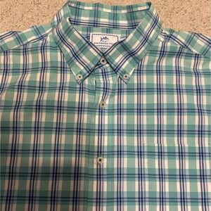Southern Tide Men's XL Button Up Shirt Blue Green Plaid Classic Fit Long Sleeves